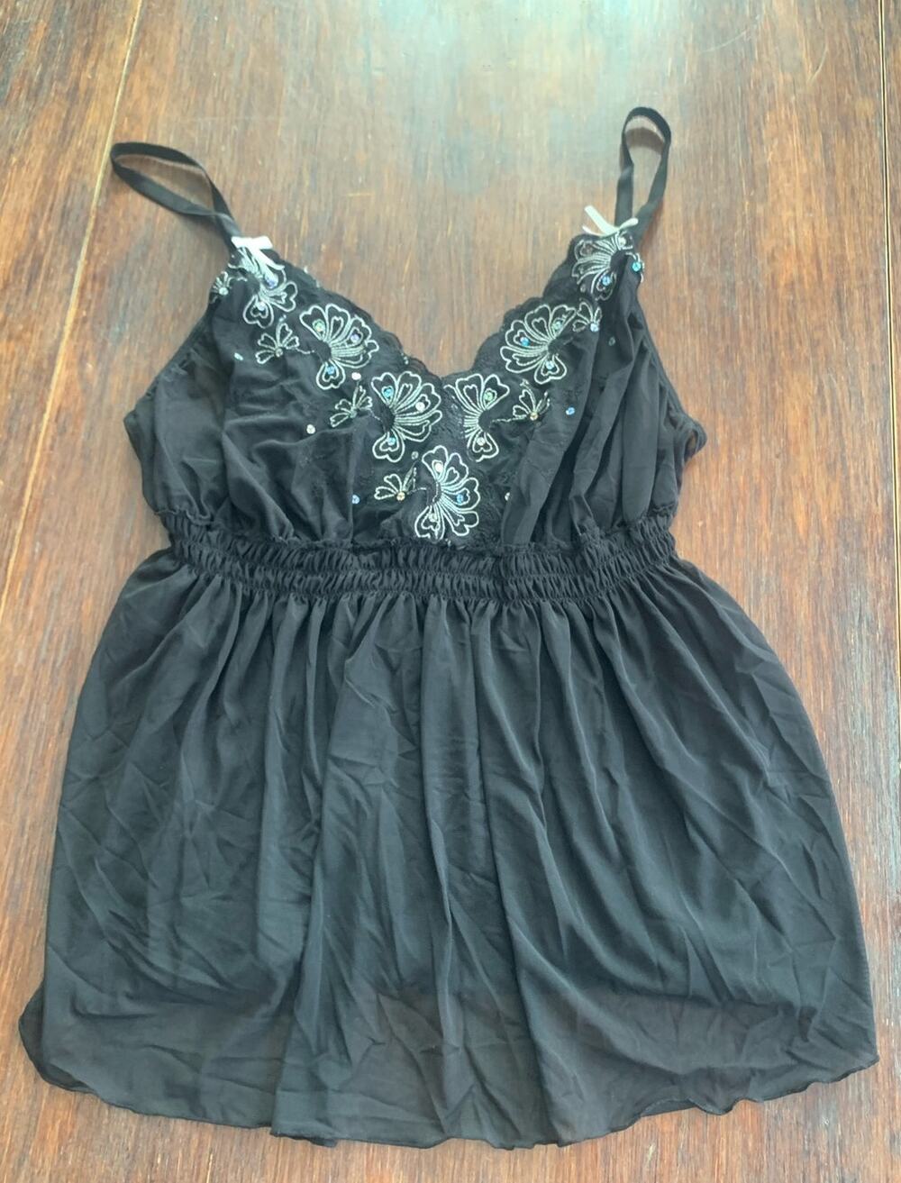 Vintage Cacique Black Floral Embroidered Slip Dress size 22/24